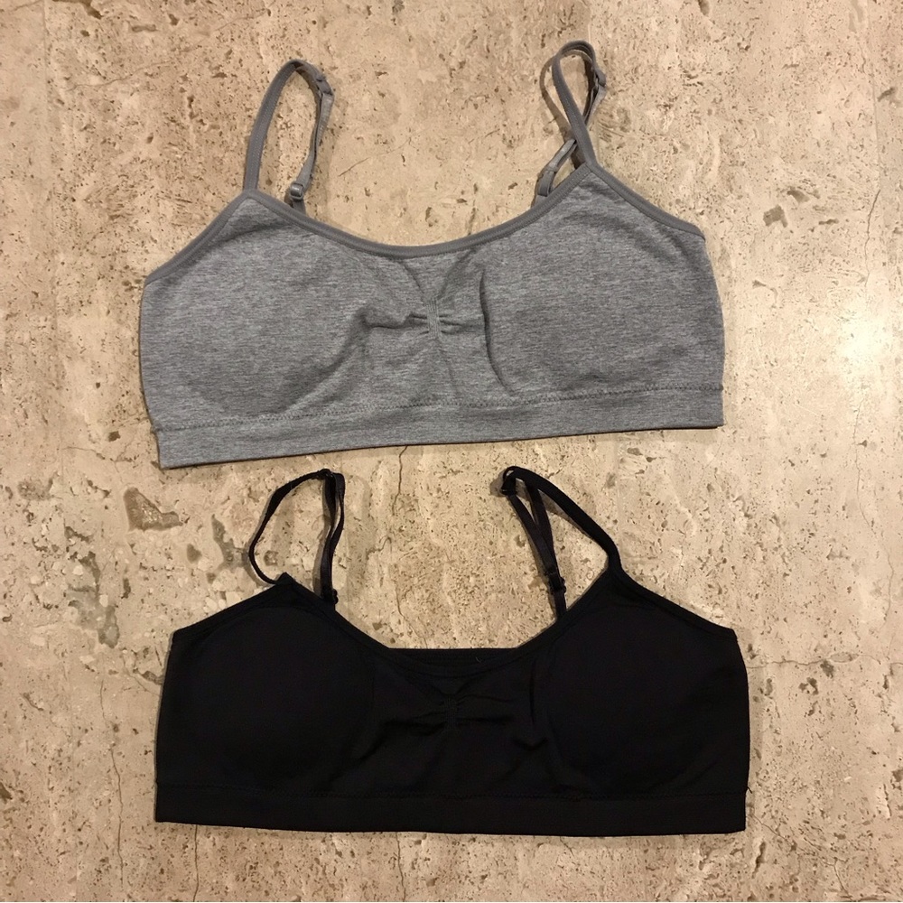Two Pack Girls Gray and Black Training/Sports Bra Size S
